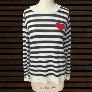 Bobeau Striped Pullover Sweater With Heart Patch Super Soft Women's Size Small